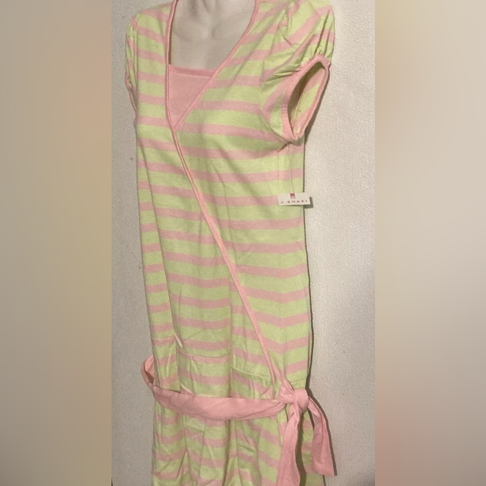 J. Khaki size L kids girls pink & green striped dress NEW